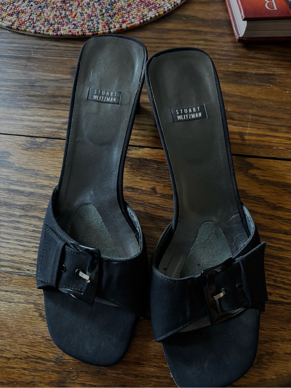 Stuart Weitzman Black Buckle Mule Heels